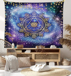 Ambesonne Geometry Tapestry, Celestial and Terrestrial Harmony of Cosmos Mandala Form on Nebula Art, Fabric Wall Hanging Decor for Bedroom Living Room Dorm, 45" X 30", Indigo