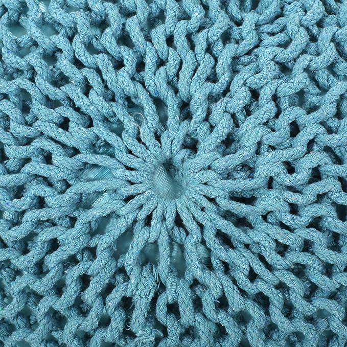 Nahunta Knitted Round Pouf - Cotton - Aqua