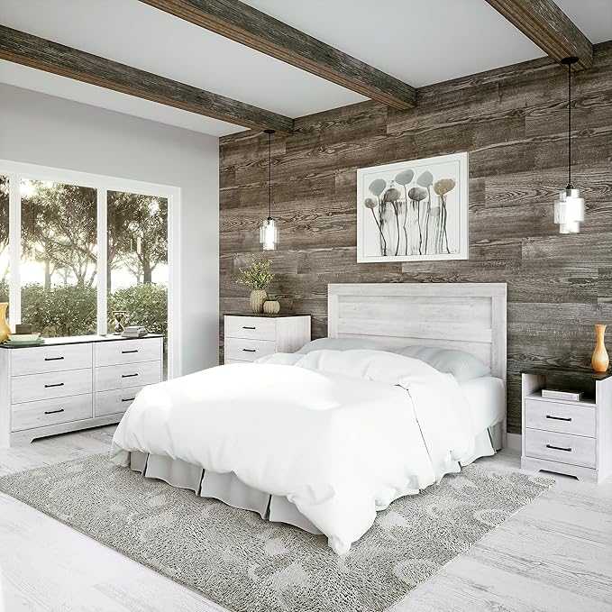 Prepac Rustic Ridge Farmhouse 6-Drawer Double Dresser, Washed White Dresser for Bedroom, Chest of Drawers with 6 Storage Drawers, 53.25” wide x 18.25” deep x 28.5” tall, Washed White