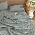 MooMee Gingham Duvet Cover Set 100% Washed Cotton Linen Like Textured Breathable Durable Soft Comfy Modern Checkered Design (Mini Gingham Forest Green, Twin 68"x90")