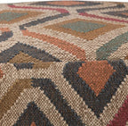 SIMPLIHOME Johanna Square Pouf - 20 inch Wide Upholstered Cotton and Jute Kilim Ottoman in Multi-Color, Boho Footstool or Extra Seating for Living Room with Polystyrene Bead Filling, Assembled