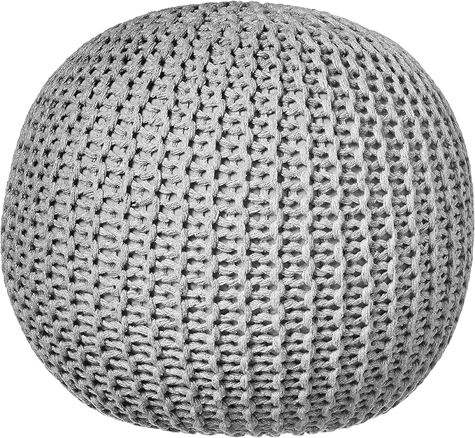 Urban Lifestyle Round Knit Pouf, Light Grey