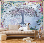Ambesonne Nature Tapestry, Tree of Life Motif Peacock Feathers Tribal Vintage Prehistoric Flora Illustration, Fabric Wall Hanging Decor for Bedroom Living Room Dorm, 45" X 30", Blue