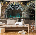 Ambesonne Gothic Tapestry, Patio with Enchanted Wishing Well Ivy on Antique Gateway to Forest, Fabric Wall Hanging Decor for Bedroom Living Room Dorm, 45" X 30", Taupe Green