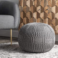 nuLOOM Berlin Casual Knitted Filled Ottoman Pouf 14" x 20" x 20" Grey