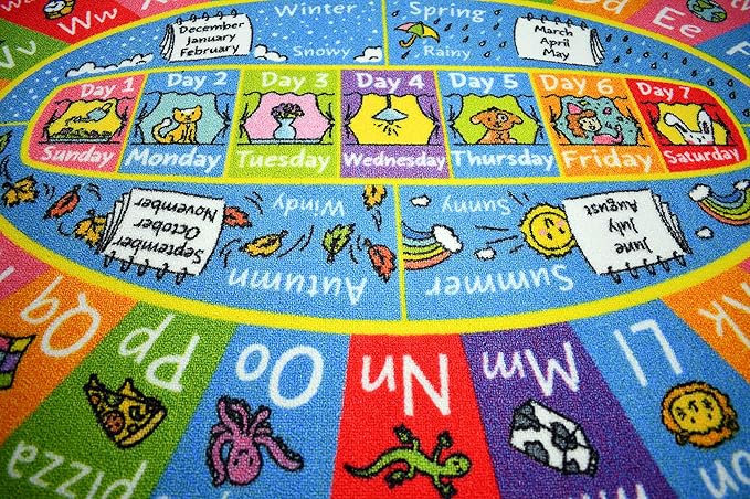 KC Cubs Educational Kids Rug – ABC Alphabet, Seasons, Months & Days Learning Mat – Soft Interactive Carpet for Classroom, Playroom & Bedroom 3x5 Oval