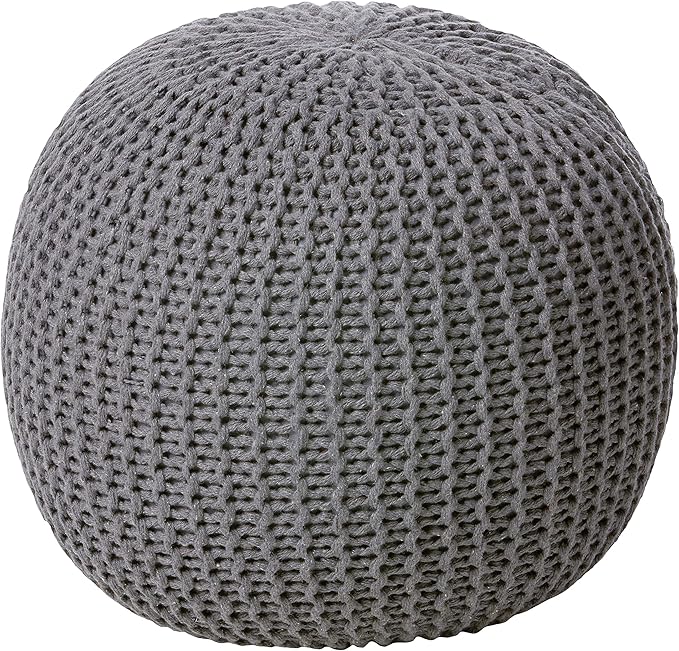 Urban Lifestyle | Large Round Cotton Knitted Ottoman Pouf Seat Cushion Home Decor Accent Seating Floor Pillow Soft Modern Living Room Furniture Hand Woven Cotton, Dark Grey