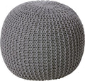 Urban Lifestyle | Large Round Cotton Knitted Ottoman Pouf Seat Cushion Home Decor Accent Seating Floor Pillow Soft Modern Living Room Furniture Hand Woven Cotton, Dark Grey
