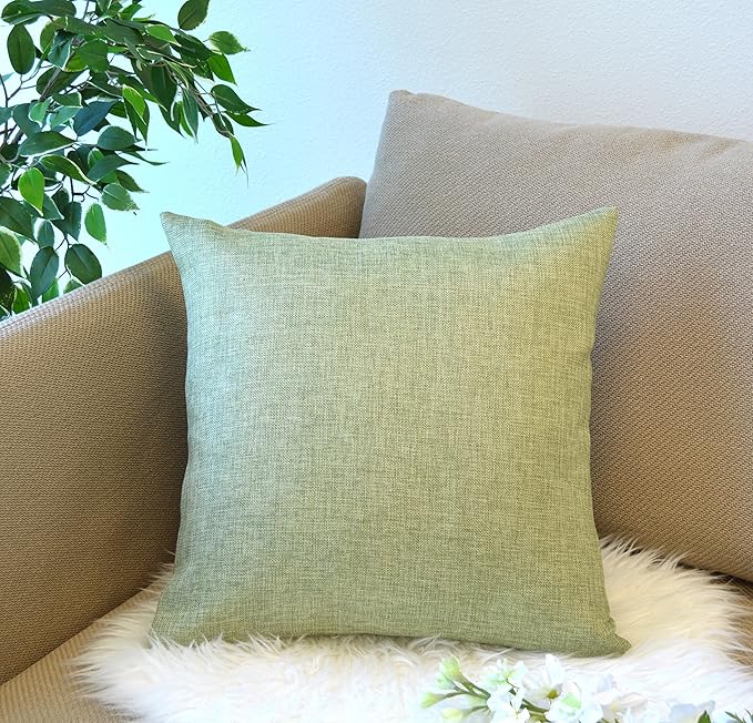 Aiking Home Woven Fine Faux Linen Throw Pillow Cover, Size 18"x18", Moss