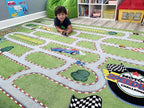 KIDCARPET.COM Race Track Play Mat Rug | Interactive Activity Carpet for Preschool Playroom Toy Car Track, 7'6" x 12'