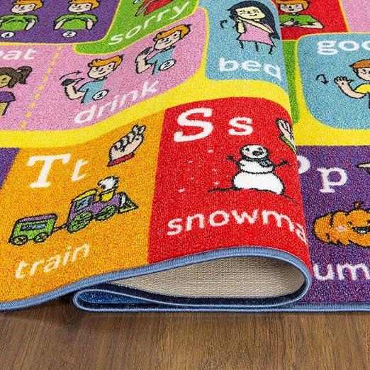 KC Cubs 3x5 ABC Alphabet ASL Sign Language Rug – Educational Non-Slip Carpet Play Mat for Kids, Toddlers, Nursery, Classroom, Playroom, Baby, Daycare
