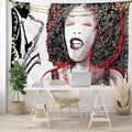 Ambesonne African Tapestry, Afro Lady Singing a Jazz Song with Saxophone Player Silhouette Vintage Design, Fabric Wall Hanging Decor for Bedroom Living Room Dorm, 45" X 30", Black Pale Grey