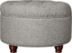Homepop Home Decor | Button Tufted Woven Round Storage Ottoman | Ottoman with Storage for Living Room & Bedroom (Dark Gray)