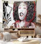 Ambesonne African Tapestry, Afro Lady Singing a Jazz Song with Saxophone Player Silhouette Vintage Design, Fabric Wall Hanging Decor for Bedroom Living Room Dorm, 45" X 30", Black Pale Grey