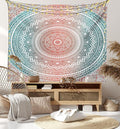 Ambesonne Teal and Coral Tapestry, Ombre Mandala Art Antique Gypsy Folk Pattern Cosmos Image, Fabric Wall Hanging Decor for Bedroom Living Room Dorm, 45" X 30", Teal Coral