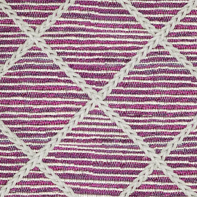 SIMPLIHOME Cowan Contemporary Square Pouf in Magenta and Natural Handloom Woven for the Living Room, Bedroom and Kids Room