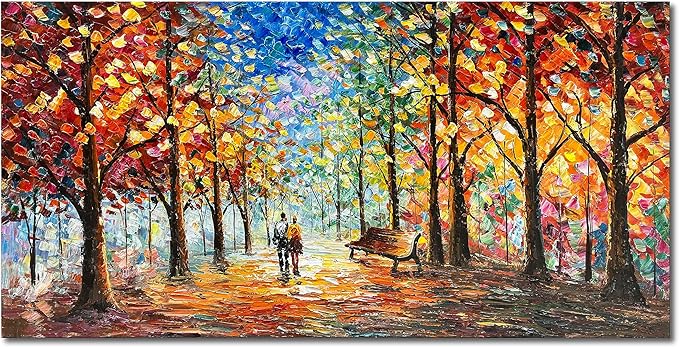 Hand-Painted Forest Landscape Painting 24x48 Inchs Art Wall Palette Knife Oil Painting Modern Abstract Landscape Art