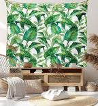 Ambesonne Leaf Tapestry Twin Size, Romantic Holiday Island Hawaiian Banana Trees Watercolored Image, Wall Hanging Bedspread Bed Cover Wall Decor, 68" X 88", Forest Green