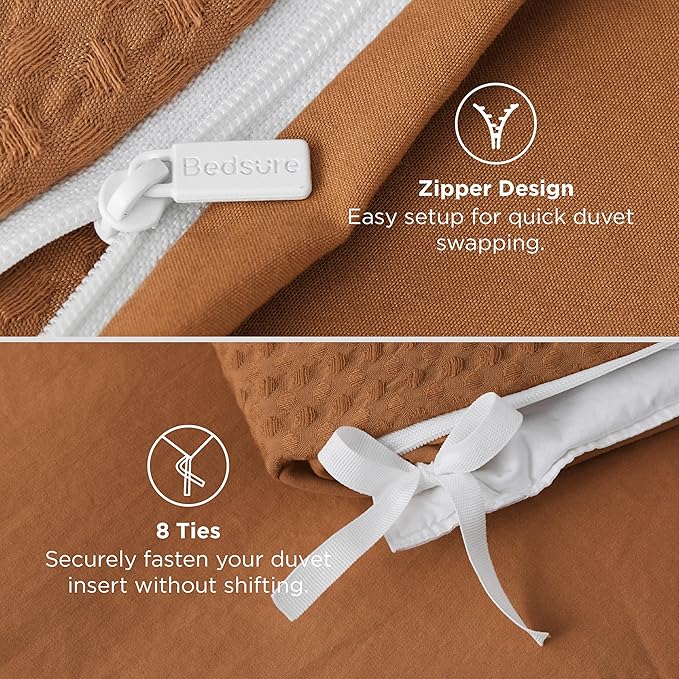 Bedsure Luxury Waffle Duvet Cover King Size - Textured Duvet Cover Set, Soft, Breathable Bedding Set (104"x90") with 2 Pillow Shams for All Season, Caramel Cafe, Comforter Not Included