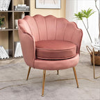 Velvet Barrel Accent Chair with Scalloped Silhouette and Gold Metal Legs, Decorative Piece Suitable for Traditional, Modern, and Contemporary Spaces, Rose