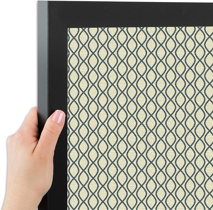 PinPix 24x16 Inch Cork Bulletin Board. This Decorative Framed Pin Board Comes with Yellow and Blue Waves Design and a Satin Black Frame. Ideal for Home Office Decor or Message Board (PinPix-321)