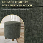 Homepop Home Decor | Upholstered Round Storage Ottoman with Nailheads| Ottoman with Storage for Living Room & Bedroom, Green Clover Fabric