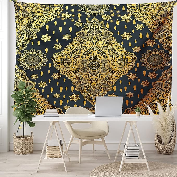 Ambesonne Mandala Tapestry King Size, Bohemian Paisley Ornament Tattoo Vintage Design Print, Wall Hanging Bedspread Bed Cover Wall Decor, 104" X 88", Charcoal Grey