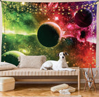 Ambesonne Psychedelic Tapestry, Space Universe Cosmos Galaxy Nebula Stars and Planets in Trippy Tones Image, Fabric Wall Hanging Decor for Bedroom Living Room Dorm, 45" X 30", Magenta Green