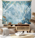Ambesonne Marble Print Tapestry Queen Size, Exquisite Granite Stone Architecture Floor Nature Faded Rock Picture, Wall Hanging Bedspread Bed Cover Wall Decor, 88" X 88", Pale Blue Grey