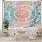 Ambesonne Teal and Coral Tapestry, Ombre Mandala Art Antique Gypsy Folk Pattern Cosmos Image, Fabric Wall Hanging Decor for Bedroom Living Room Dorm, 45" X 30", Teal Coral