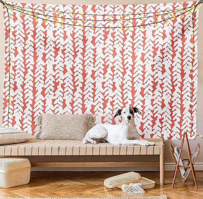 Ambesonne Coral Tapestry King Size, Hand Painted Braids Vertical Pattern Bohemian Hipster Fashion Chevron Art, Wall Hanging Bedspread Bed Cover Wall Decor, 104" X 88", White Coral