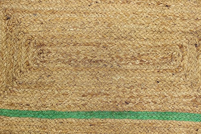 Scalloped Edge Rug, Hand Woven Natural Jute Area Rug, 3x5 Ft Beige & Green Braided Sisal Kilim Rugs for Living Room, Kitchen, Entryway, Farmhouse