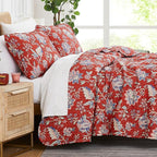 Southshore Fine Living, Inc. Oversized Quilt Bedding Set, 2-Piece Twin XL Coverlet with Matching Sham, Jacobean Willow Floral Coverlet, All Season Quilt Bedspread, Lightweight Twin Quilts, Red