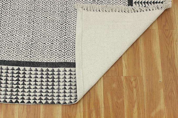 Kilim Runner 4x15 Cotton Runner Rug Gray & Beige Flatweave Runner 0.19 inches Stone Easy Washable Hand Wash Cotton Carpet Indoor Outdoor Runner Rugs for Hallway, Staircases, Corridor Runner