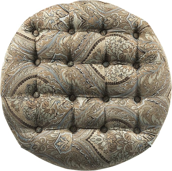 Homepop Home Decor |N8264-F1044 | Large Button Tufted Woven Round Storage Ottoman | Ottoman with Storage for Living Room & Bedroom, Traditional Paisley