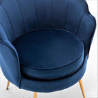 Velvet Barrel Accent Chair with Scalloped Silhouette and Gold Metal Legs, Decorative Piece Suitable for Traditional, Modern, and Contemporary Spaces, Navy Blue