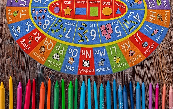 KC Cubs ABC Alphabet, Numbers and Shapes Educational Learning & Fun Game Play Area Non Slip Boy & Girl Kids Rug Carpet for Children Bedroom, Toddler Classroom & Baby Playroom Mat, Playtime Activity