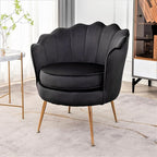 Velvet Barrel Accent Chair with Scalloped Silhouette and Gold Metal Legs, Decorative Piece Suitable for Traditional, Modern, and Contemporary Spaces, Black