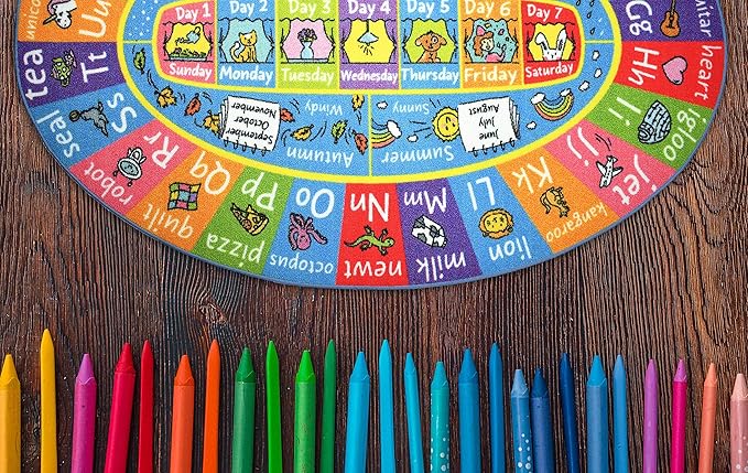 KC Cubs Educational Kids Rug – ABC Alphabet, Seasons, Months & Days Learning Mat – Soft Interactive Carpet for Classroom, Playroom & Bedroom 8x10 Oval
