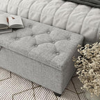 24/7 Shop at Home Sacallant Modern Linen Storage Bench with Button-Tufted Lift-Top, Upholstered Footstool, Rectangular Ottoman for Living Room, Bedroom, Entryway, Light Grey