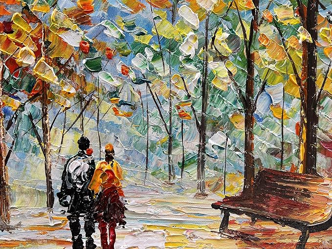 Hand-Painted Forest Landscape Painting 24x48 Inchs Art Wall Palette Knife Oil Painting Modern Abstract Landscape Art