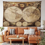 Ambesonne World Map Tapestry, Old World Map Drawn in 1720s Nostalgic Style Art Historical Atlas Vintage Design, Fabric Wall Hanging Decor for Bedroom Living Room Dorm, 45" X 30", Multicolor