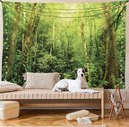 Ambesonne Rainforest Tapestry Queen Size, Tropical Rainforest Landscape Malaysia Asia Green Tree Trunks Uncultivated Wood Print, Wall Hanging Bedspread Bed Cover Wall Decor, 88" X 88", Green Yellow