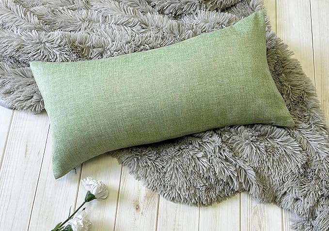 Aiking Home Woven Fine Faux Linen Throw Pillow Cover, Size 12"x24", Moss