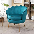 Velvet Barrel Accent Chair with Scalloped Silhouette and Gold Metal Legs, Decorative Piece Suitable for Traditional, Modern, and Contemporary Spaces, Greenish Blue