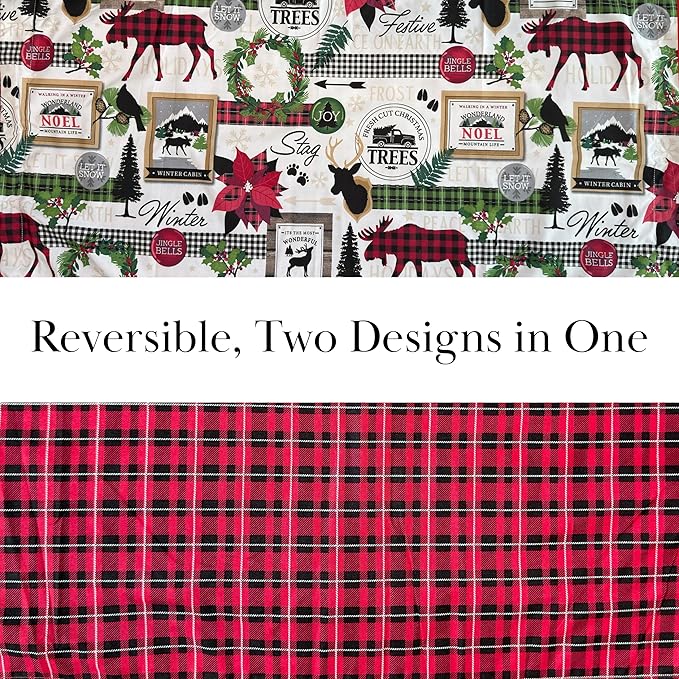 Southshore Fine Living, Inc. Twin Size Christmas Quilt with Matching Pillow Sham, Holiday Bedding Set, Twin/Twin XL Holiday Quilt Set, Reversible Red Plaid Quilt Over Rustic Cabin Print