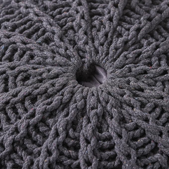 Christopher Knight Home Agatha Knitted Cotton Pouf, Dark Grey Small