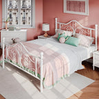 SHA CERLIN Queen Size Bed Frame with Headboard,Metal Bed Frame with Butterfly Pattern Design Headboard & Footboard,No Box Spring Needed,Easy Assembly,White