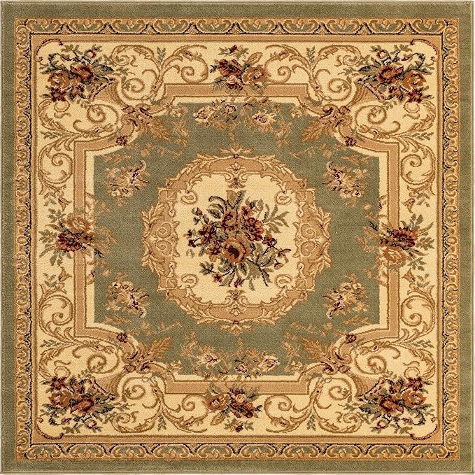 Rugs.com Chateau Collection Rug - 5 Ft Square Green Medium Pile Rug