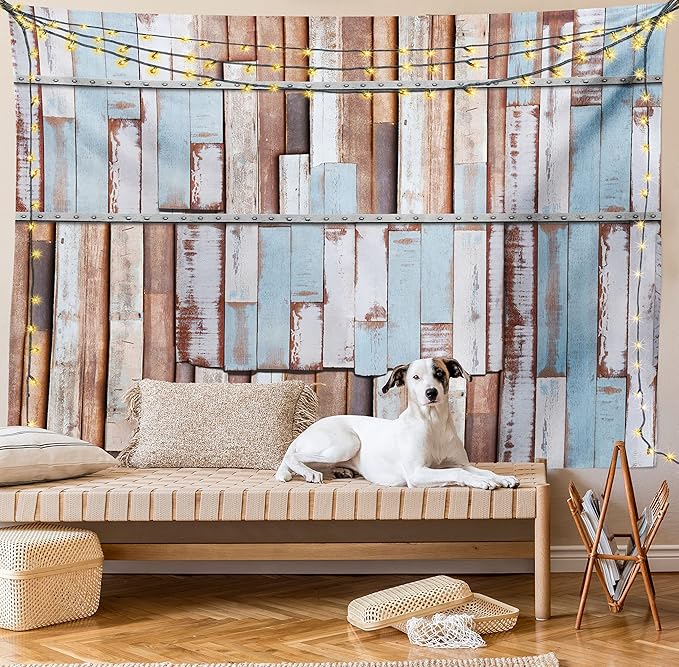 Ambesonne Rustic Tapestry, Nautical Wooden Planks Tree Designs on Rusty Screws Art Print, Wall Hanging for Bedroom Living Room Dorm Decor, 40" X 60", Mauve Teal
